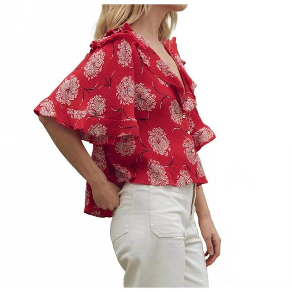 NEW THE GREAT. bower top in true red dancing floral - Picture 4 of 5